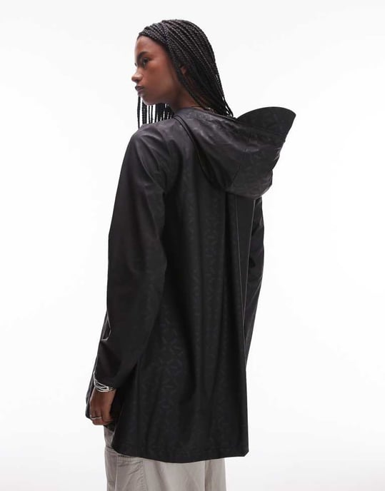 Rains A-line waterproof jacket with tonal logo in black - Image 4