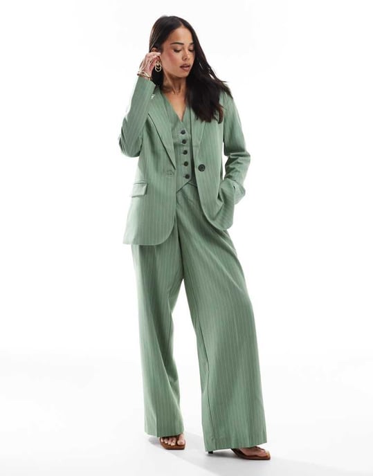 Vero Moda mix and match oversized blazer co-ord in green pinstripe - Image 2
