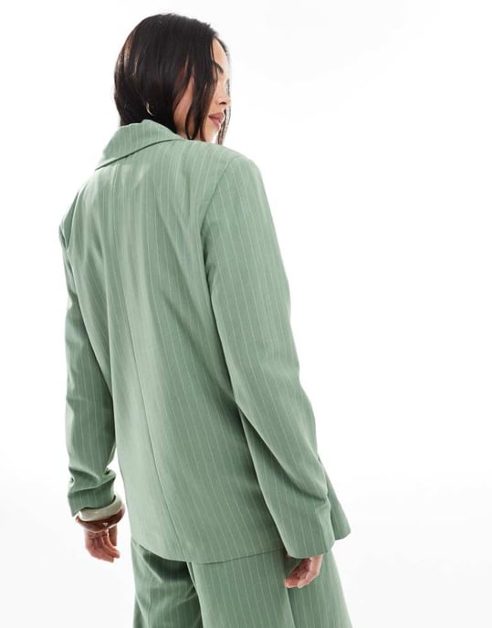 Vero Moda mix and match oversized blazer co-ord in green pinstripe - Image 4