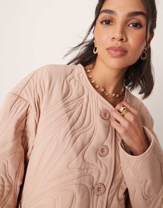 ASOS DESIGN textured quilted cotton jacket in pale pink - Image 3