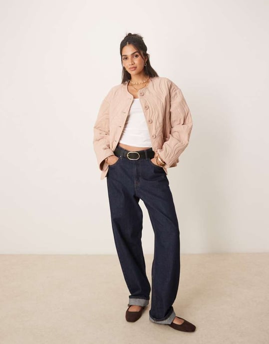 ASOS DESIGN textured quilted cotton jacket in pale pink - Image 4