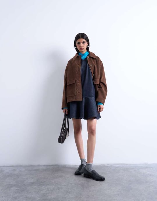 Topshop faux suede patch pocket boxy jacket in brown - Image 3