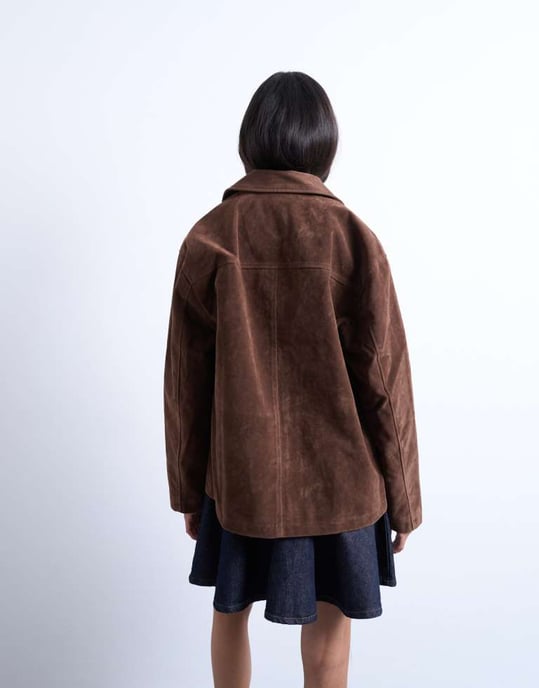 Topshop faux suede patch pocket boxy jacket in brown - Image 4