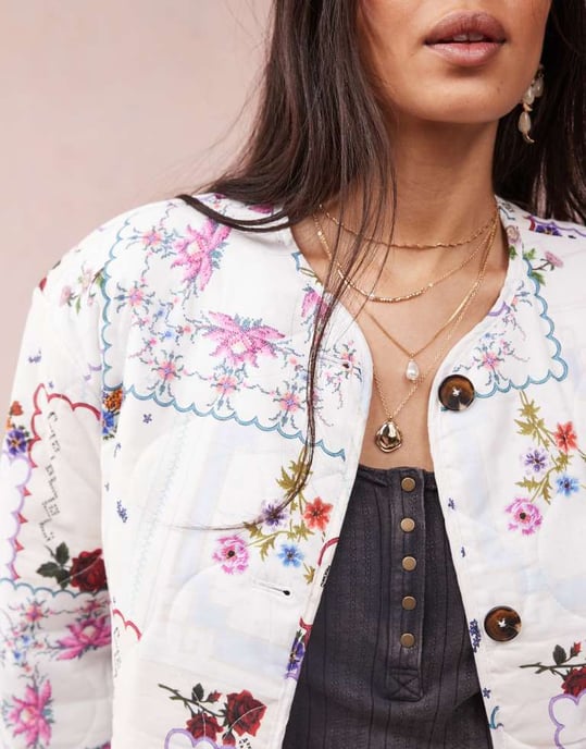 ASOS DESIGN dolphin hem collarless quilted jacket in handkerchief print - Image 4