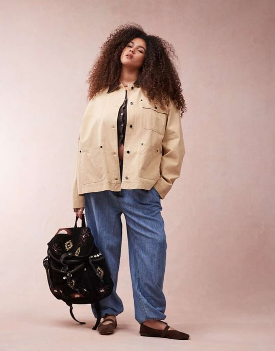 ASOS DESIGN Curve clean cord collar barn jacket in stone - Image 3