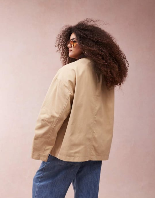 ASOS DESIGN Curve clean cord collar barn jacket in stone - Image 4