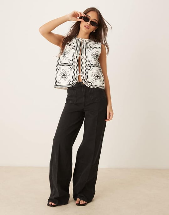 Nobody's Child Layla embroidered tie detail gilet in mono - Image 2