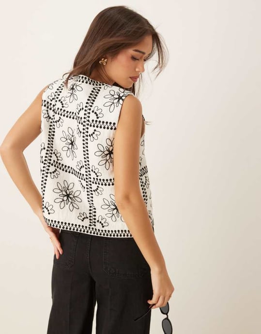 Nobody's Child Layla embroidered tie detail gilet in mono - Image 3