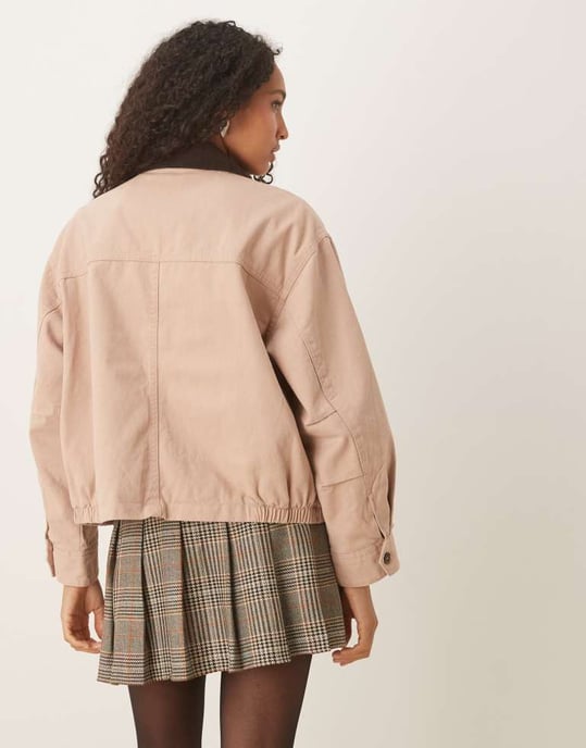 ASOS DESIGN bomber jacket with chocolate collar in dusty pink - Image 3