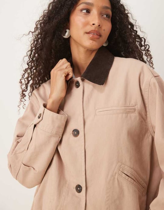 ASOS DESIGN bomber jacket with chocolate collar in dusty pink - Image 4