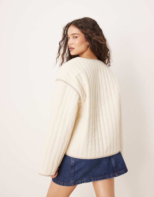 Selected quilted jacket in cream with pockets - Image 4