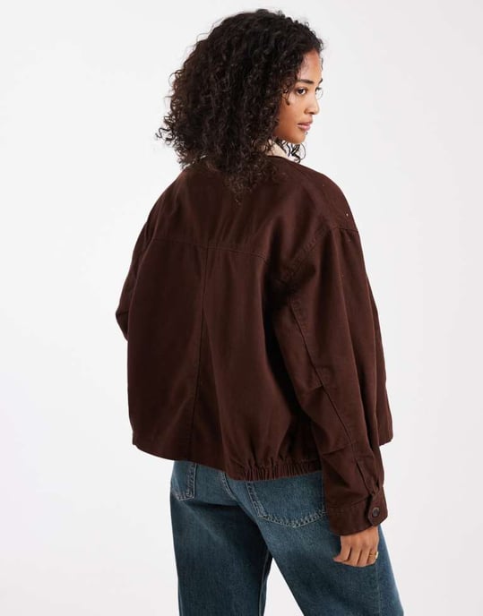 ASOS DESIGN bomber barn jacket with stone collar in chocolate - Image 4
