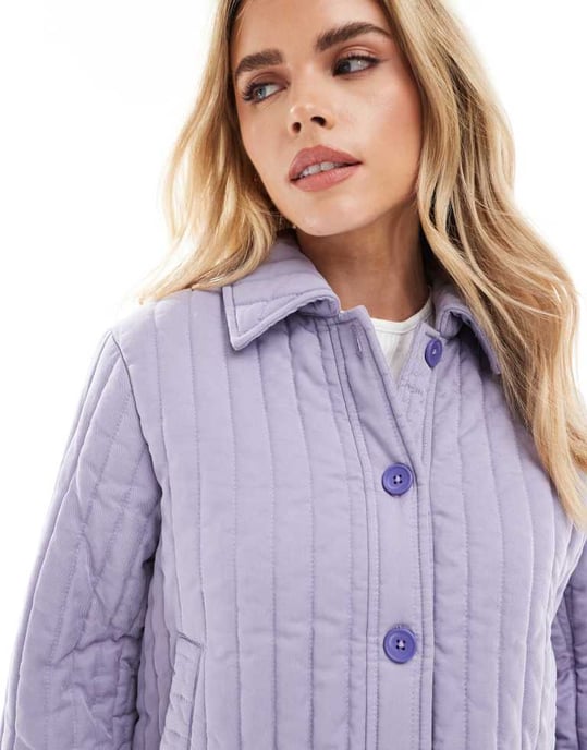 ASOS DESIGN Petite washed quilted shacket in lilac - Image 2