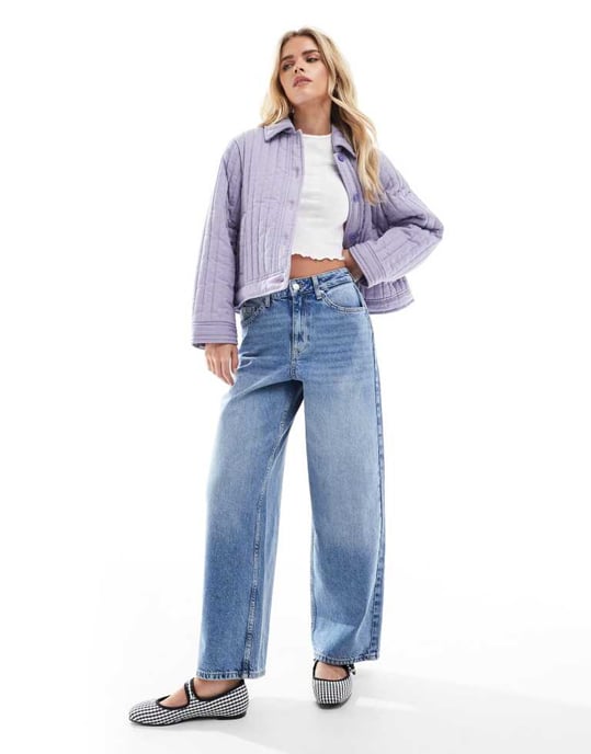 ASOS DESIGN Petite washed quilted shacket in lilac - Image 3