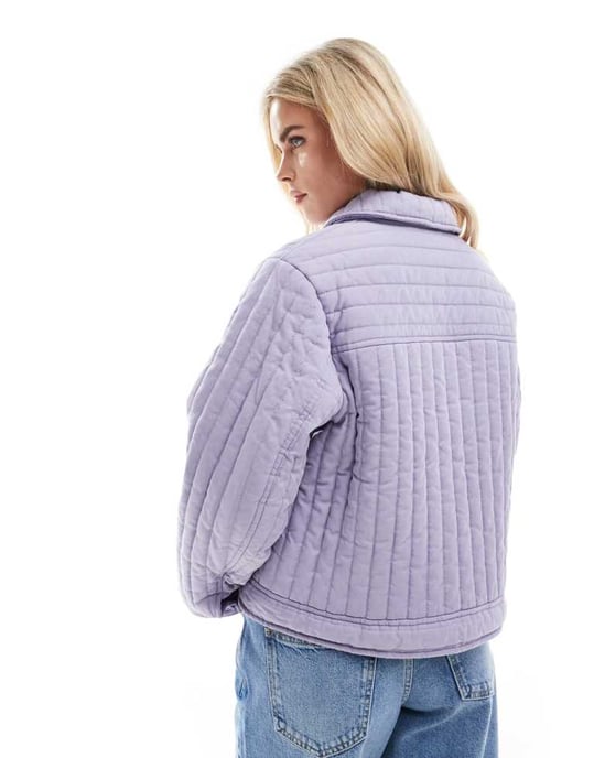 ASOS DESIGN Petite washed quilted shacket in lilac - Image 4