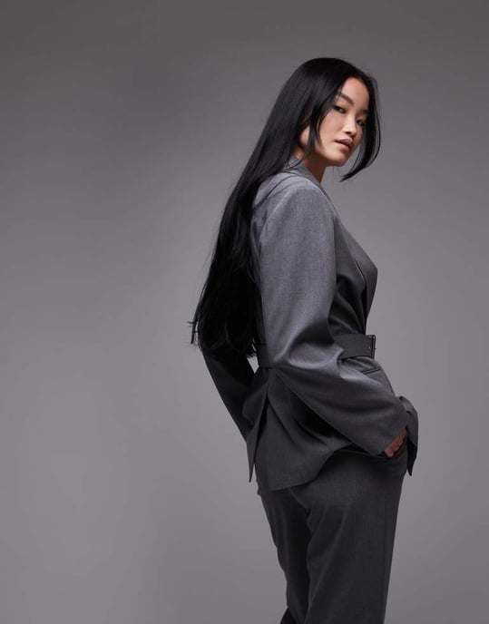 ASOS DESIGN belted oversized blazer in charcoal - Image 4