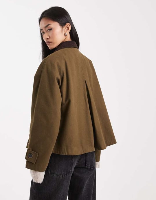 ASOS DESIGN jacket with contrast collar in khaki - Image 3