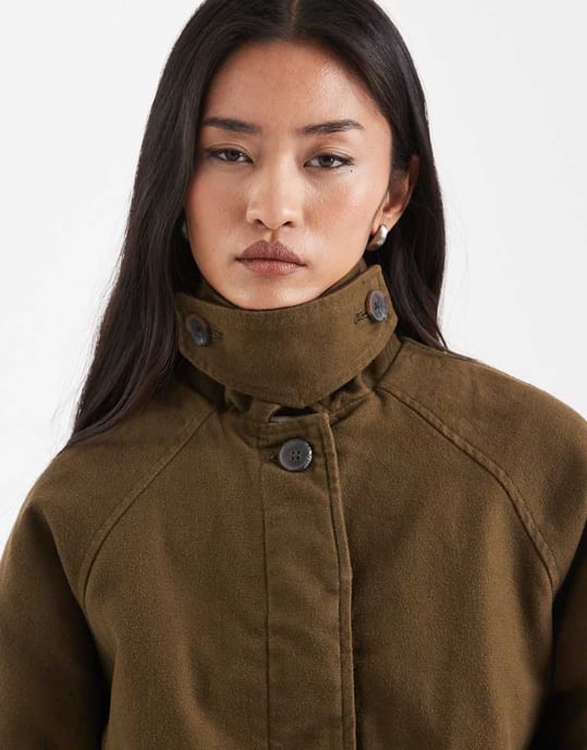 ASOS DESIGN jacket with contrast collar in khaki - Image 4