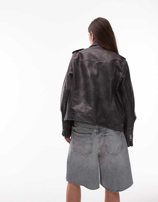 Topshop premium real leather zip through jacket in black - Image 4