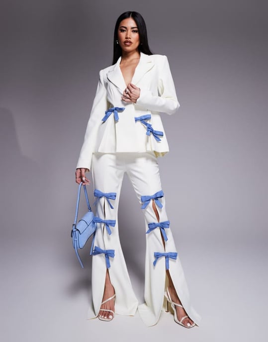 ASOS LUXE co-ord tailored blazer with denim bows in cream - Image 4