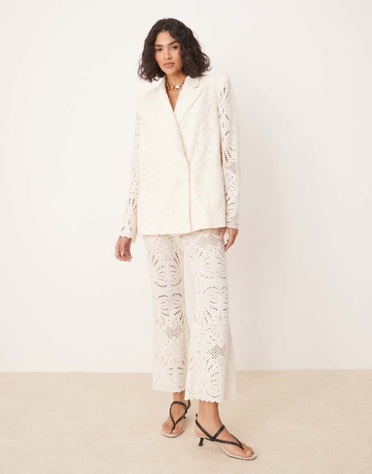 ASOS DESIGN embroidered blazer co-ord in cream - Image 1