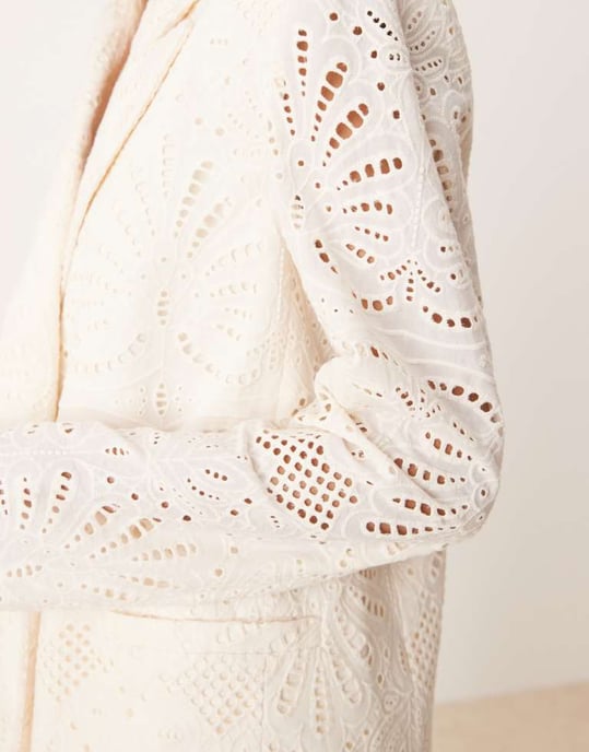 ASOS DESIGN embroidered blazer co-ord in cream - Image 3