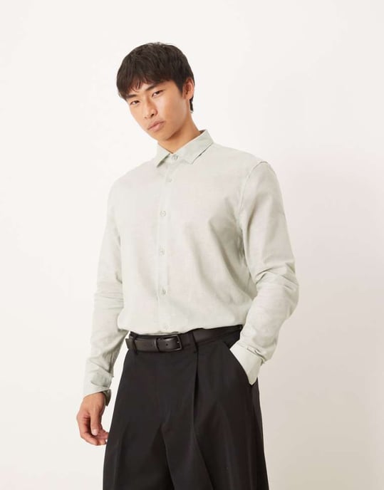 ASOS DESIGN formal linen blend regular shirt in mint green - Image 1