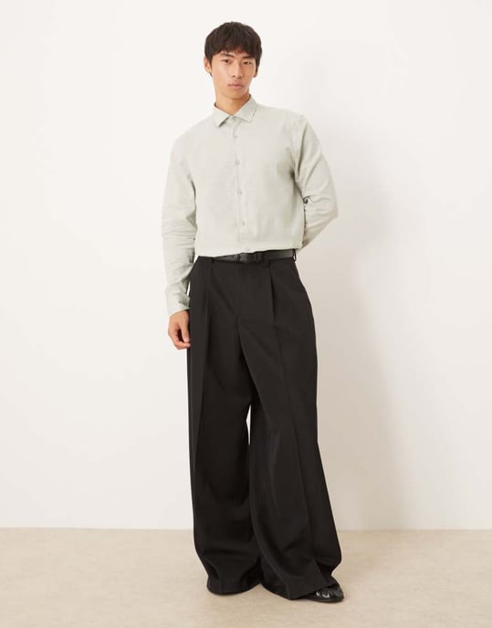 ASOS DESIGN formal linen blend regular shirt in mint green - Image 2