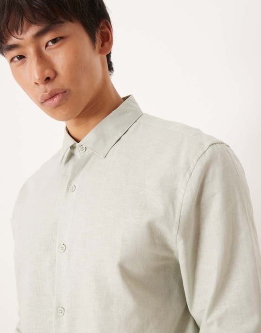 ASOS DESIGN formal linen blend regular shirt in mint green - Image 3