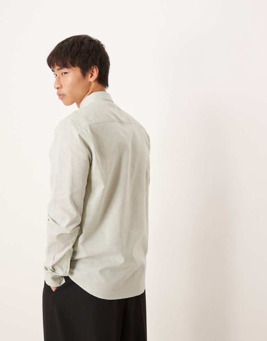 ASOS DESIGN formal linen blend regular shirt in mint green - Image 4