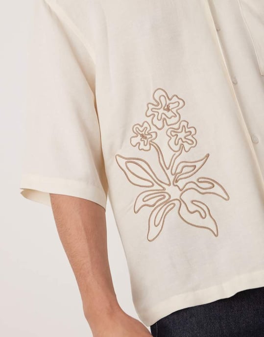 ASOS DESIGN oversized boxy linen look shirt with embroidery in beige - Image 3