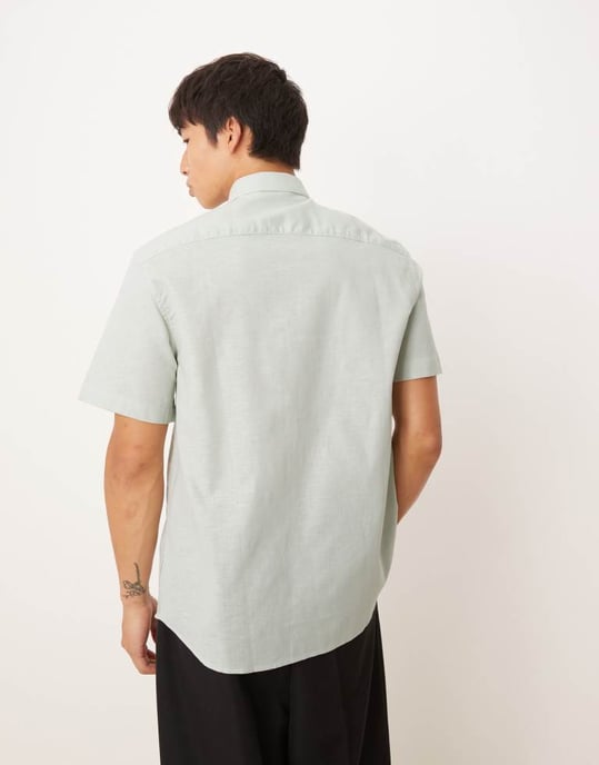 ASOS DESIGN formell linneblandning vanlig skjorta i mintgrön - Image 3