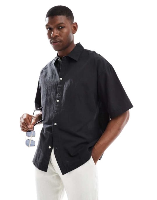 Jack & Jones oversized skjorta i linneblandning i svart - Image 1