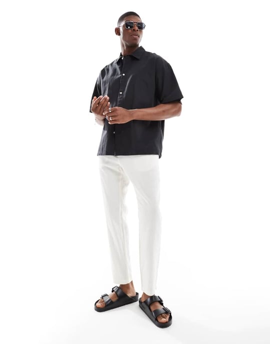 Jack & Jones oversized skjorta i linneblandning i svart - Image 2