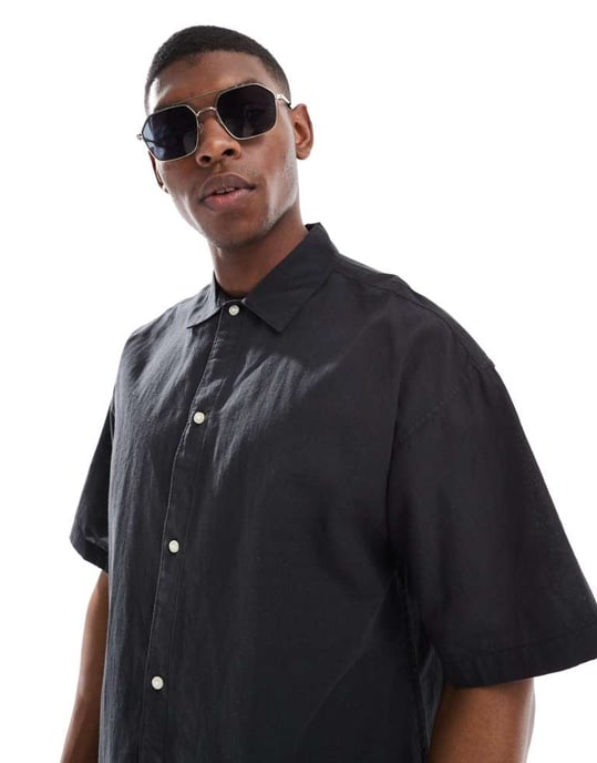 Jack & Jones oversized skjorta i linneblandning i svart - Image 3