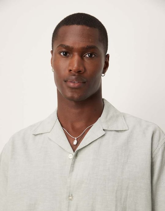 Selected revere collar linen blend shirt in green - Image 2