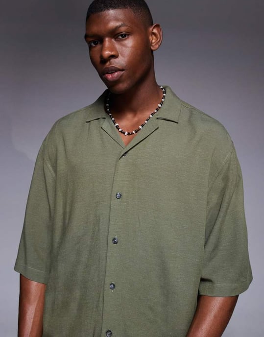 ASOS DESIGN co-ord överdimensionerad revere linneskjorta i grön - Image 4