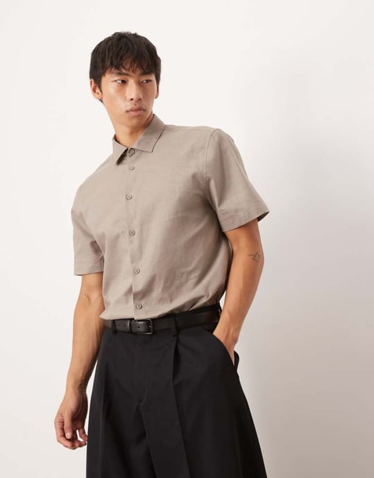 ASOS DESIGN formal linen blend regular shirt in brown - Image 1