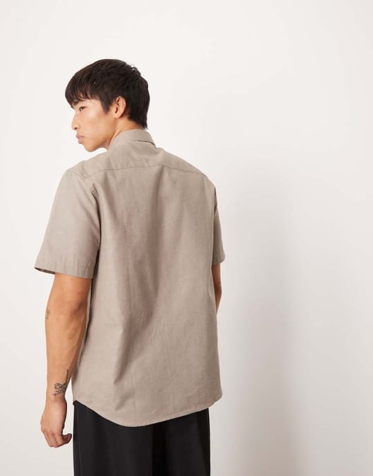 ASOS DESIGN formal linen blend regular shirt in brown - Image 3