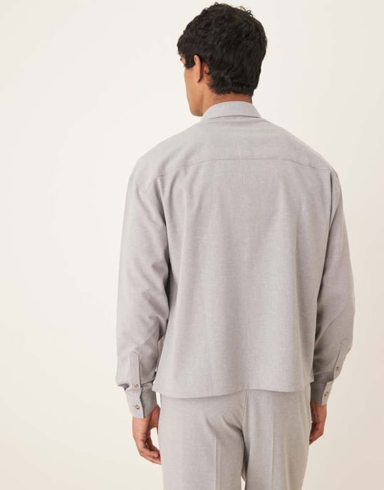 ASOS DESIGN co-ord boxy oversized linen blend cropped shirt in grey - Image 3