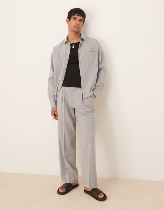 ASOS DESIGN co-ord boxy oversized linen blend cropped shirt in grey - Image 4