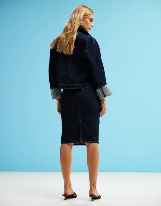 ASOS DESIGN denim pencil skirt in rinse co-ord - Image 3