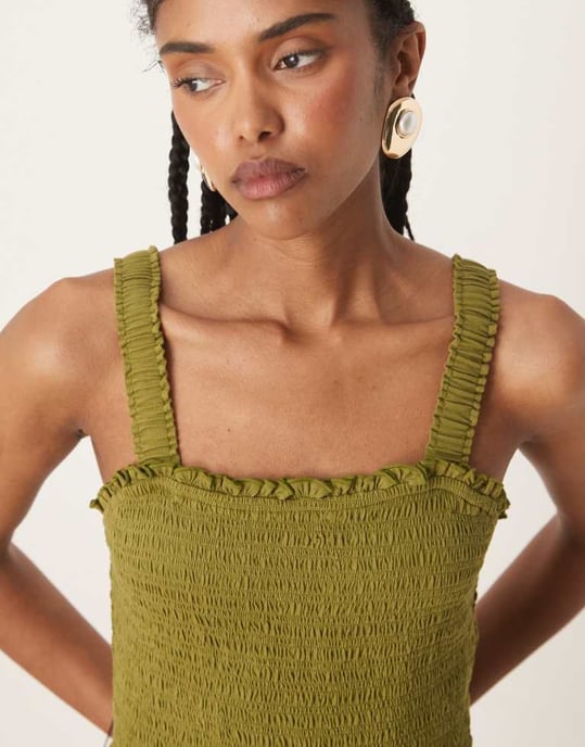 Nobody's Child shirred bodice wide leg jumpsuit in khaki - Image 2