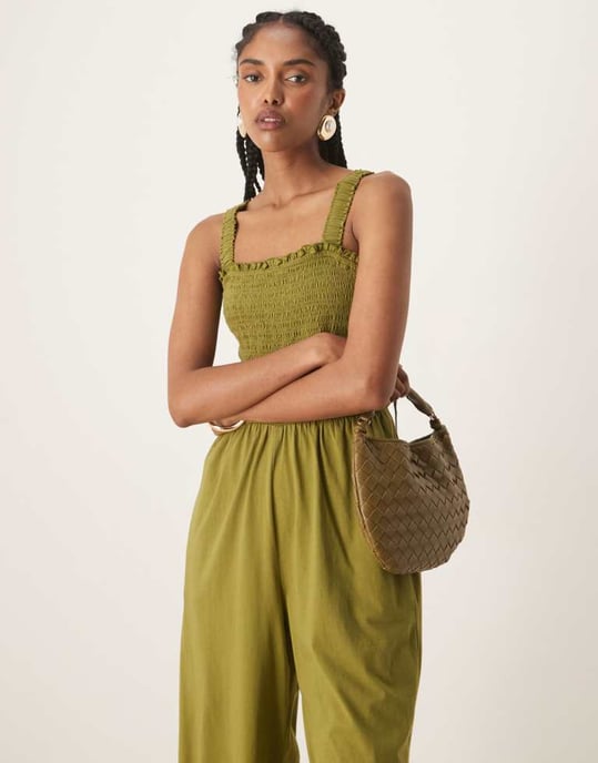 Nobody's Child shirred bodice wide leg jumpsuit in khaki - Image 4