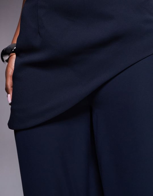 ASOS DESIGN square neck structured jumpsuit with chiffon trouser in navy - Image 2