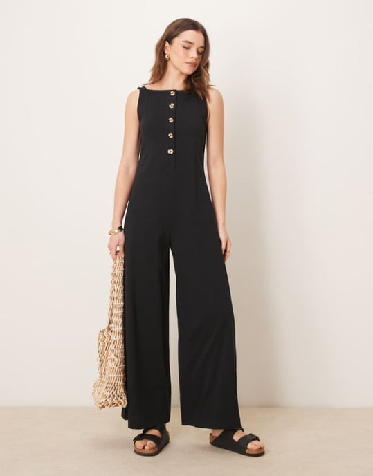ASOS DESIGN button through jumpsuit in black - Image 1