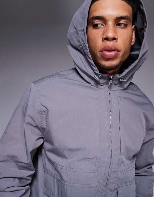 ASOS DESIGN windbreaker jacket with hood in charcoal - Image 2
