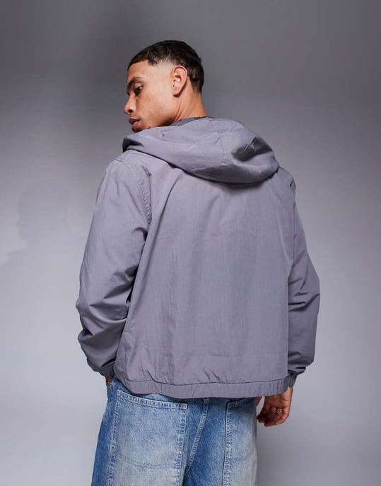 ASOS DESIGN windbreaker jacket with hood in charcoal - Image 3