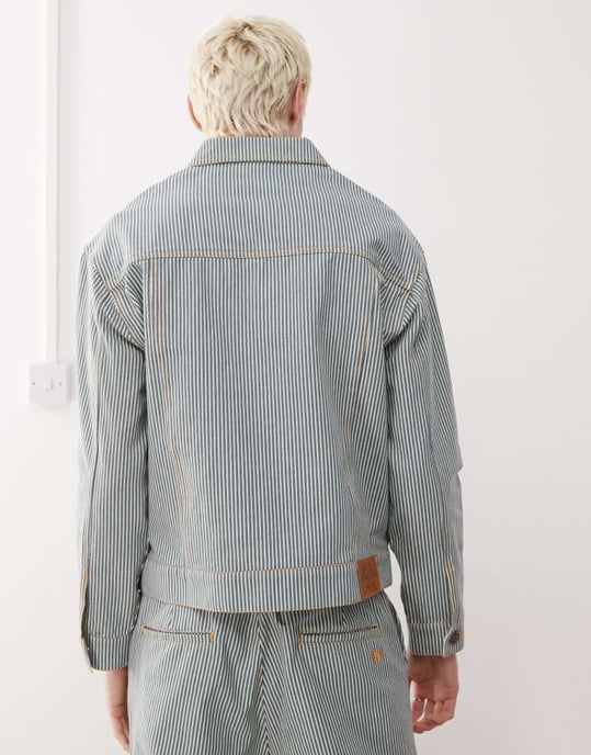 New Era pinstripe denim jacket co-ord in multi - Image 4