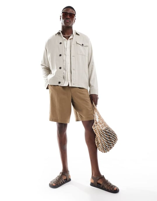 Threadbare linen rich button down jacket in stone - Image 2